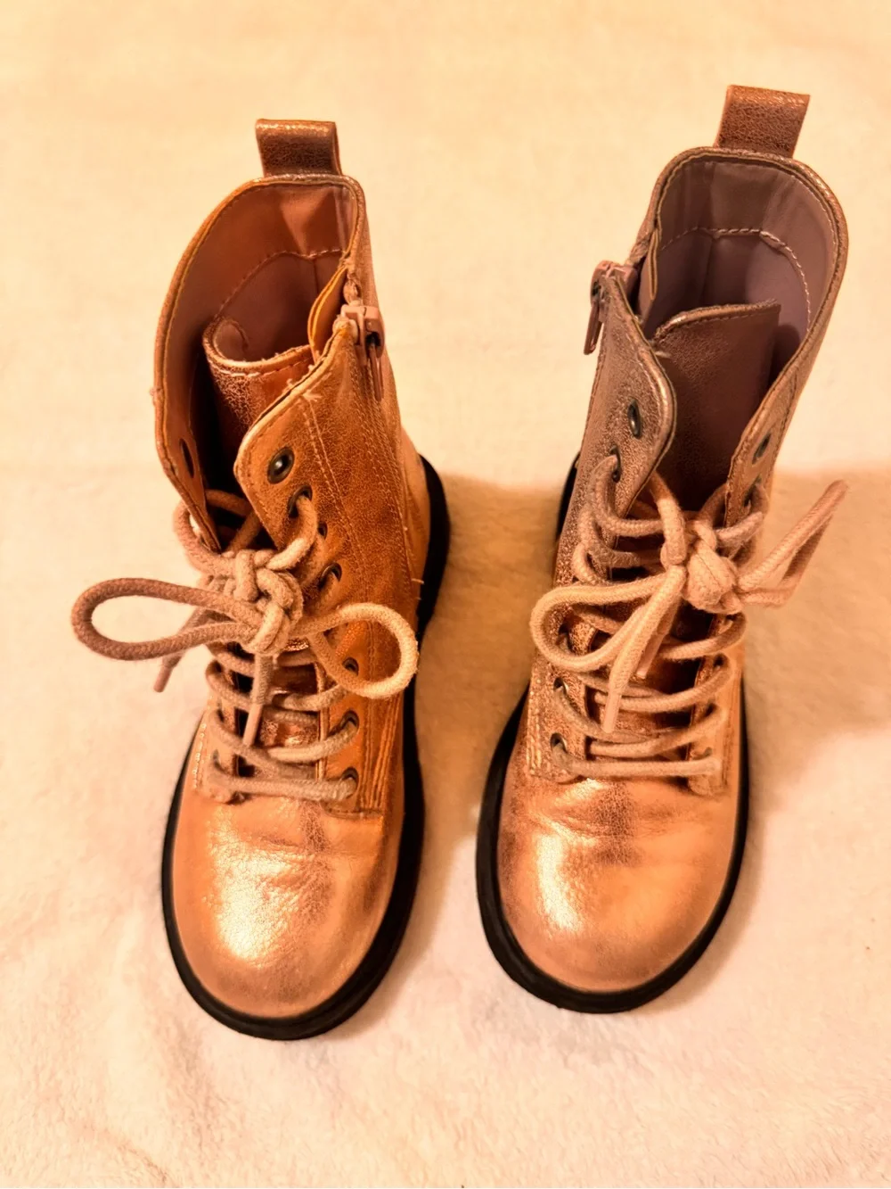 Madden Girl Metallic Rose Gold Lace-Up Kids Boots